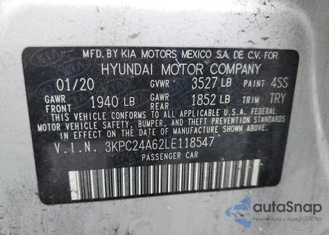 2020 Hyundai Accent Se из США, поврежденный, VIN 3KPC24A62LE118547